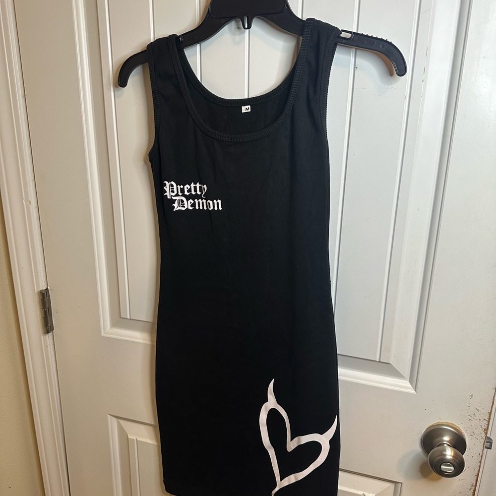Black Tank Dress with White Heart Design